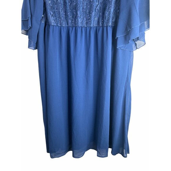 Bloomchic Plus Size 3X Blue Lace & Chiffon Maxi Dress With Flutter Sleeves - Picture 5 of 12
